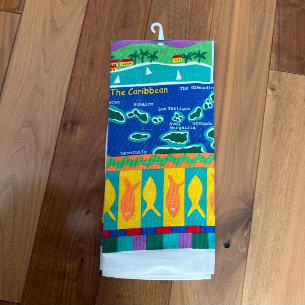 Vintage Linen Tea Towel Caribbean Island Towel. New, Read condition
